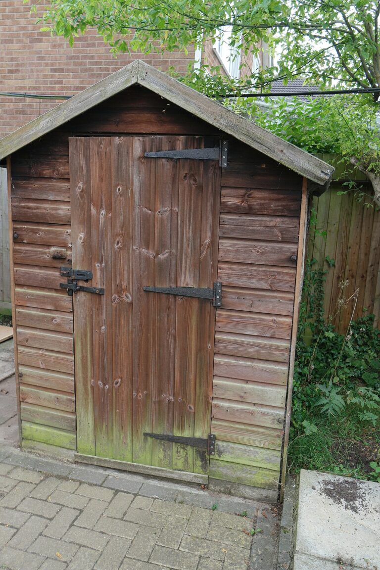 Wooden garden shed in a back garden